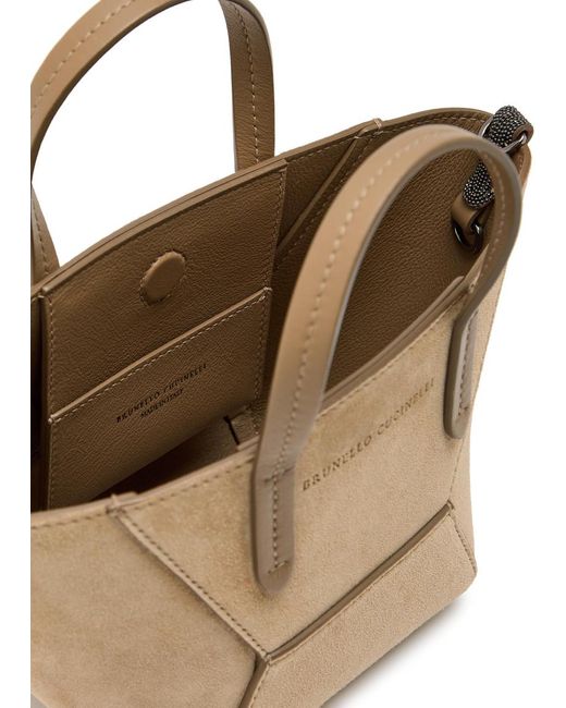Brunello Cucinelli Natural Bead Mini Panelled Suede Tote