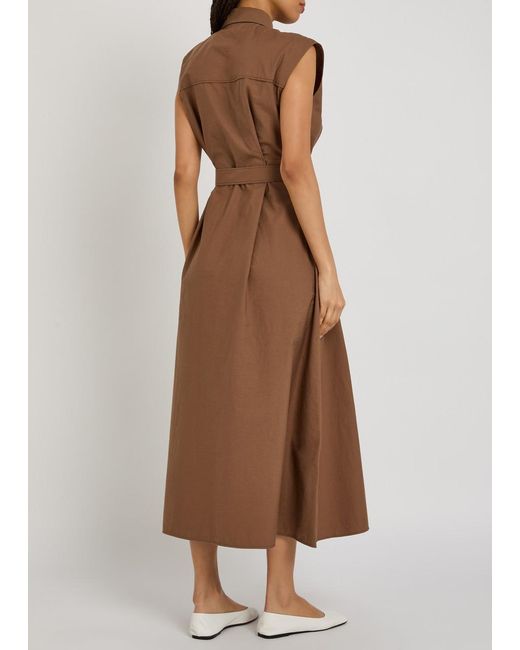 Brunello Cucinelli Brown Belted Cotton-Blend Midi Shirt Dress