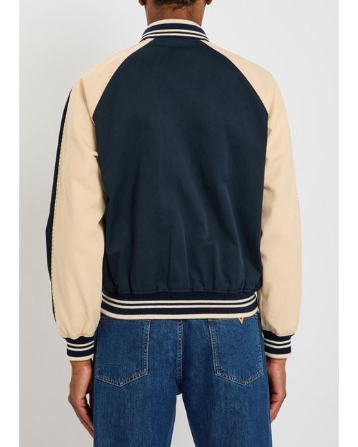 Valentino Garavani Blue Panelled Cotton Bomber Jacket for men