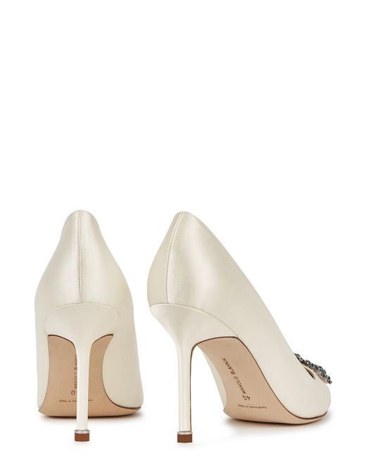 Manolo Blahnik Natural Hangisi 90 Silk-satin Pumps