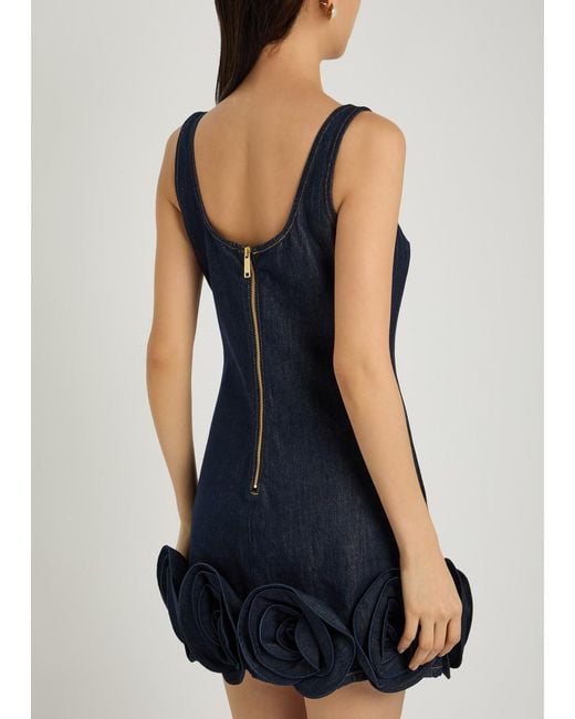 Self-Portrait Blue Floral-Appliquéd Denim Mini Dress