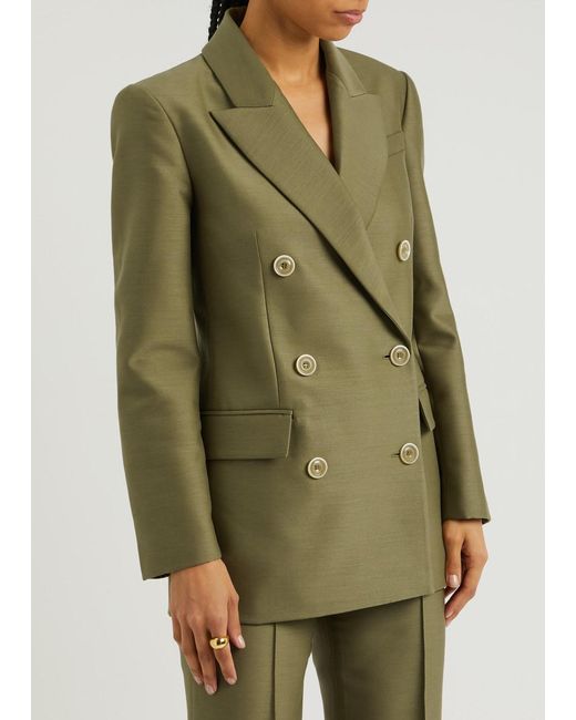 Zimmermann Green Tranquility Double-Breasted Wool-Blend Blazer