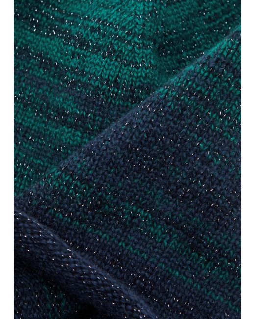 Inverni Green Metallic-weave Wool-blend Beanie