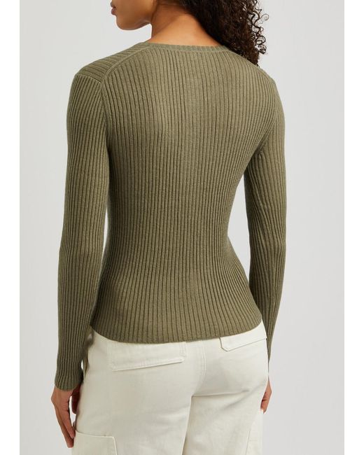 Vince Green Henley Ribbed Cashmere-blend Top
