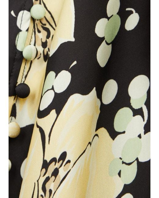 Rixo Metallic Simone Floral-print Satin Midi Dress
