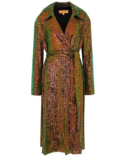 Stine Goya Green Paulos Sequin-embellished Trench Coat