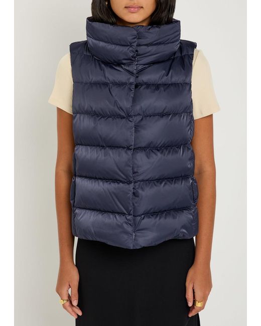 Herno Blue Quilted Hooded Shell And Faux Fur Gilet