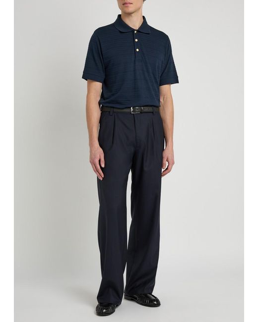 Oliver Spencer Blue Glendale Fine-Knit Polo Shirt for men