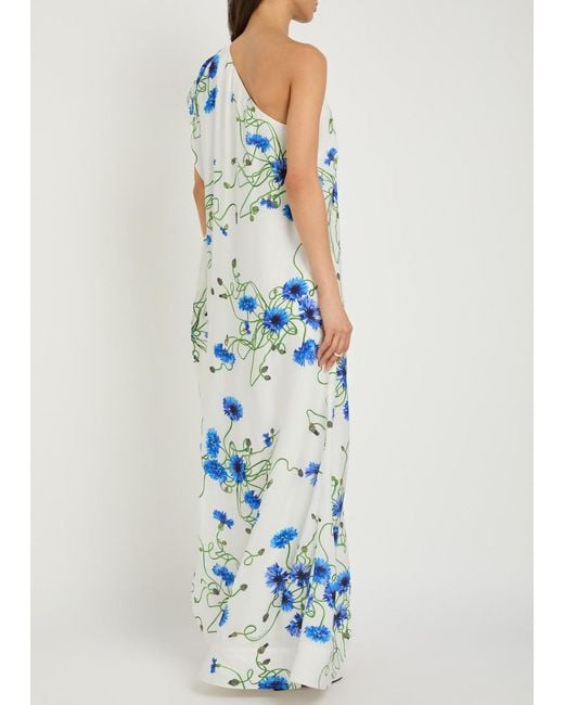 Stella McCartney Blue Asymmetric Floral-Print Satin Maxi Dress