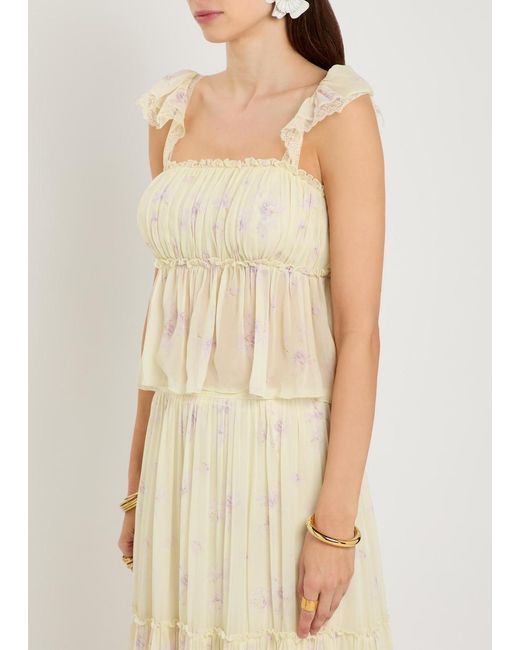 LoveShackFancy White Siena Floral-Print Georgette Top