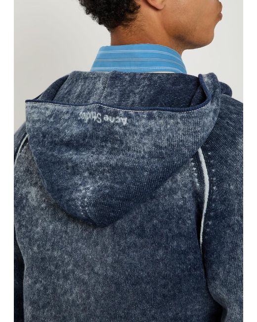 Acne Blue Washed Hooded Wool-Blend Jumper for men