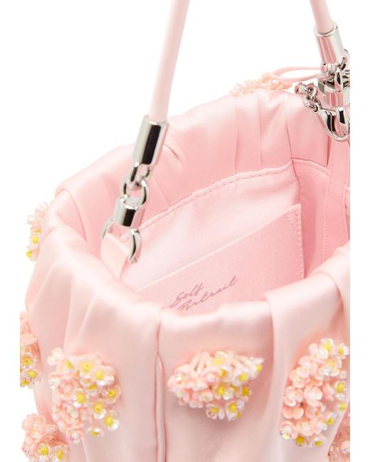 Self-Portrait Pink Floral Bead-Embellished Satin Tote