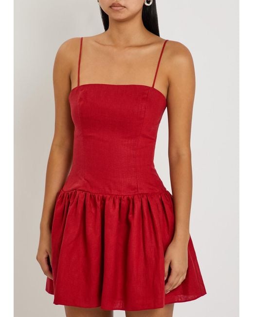 Faithfull The Brand Red Uma Linen Mini Dress