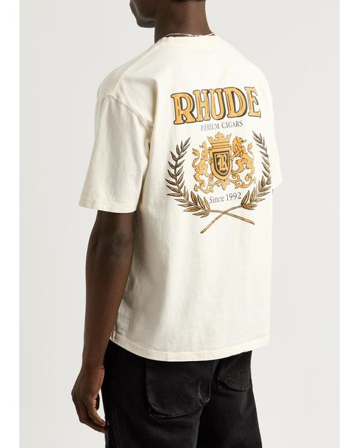 Rhude White Cresta Cigar Printed Cotton T-Shirt for men