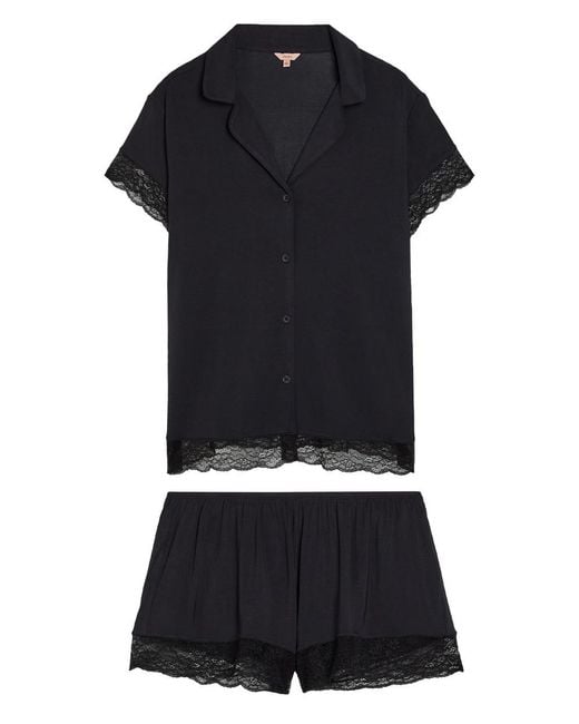 Eberjey Black Malou Lace-Trim Jersey Pyjama Set