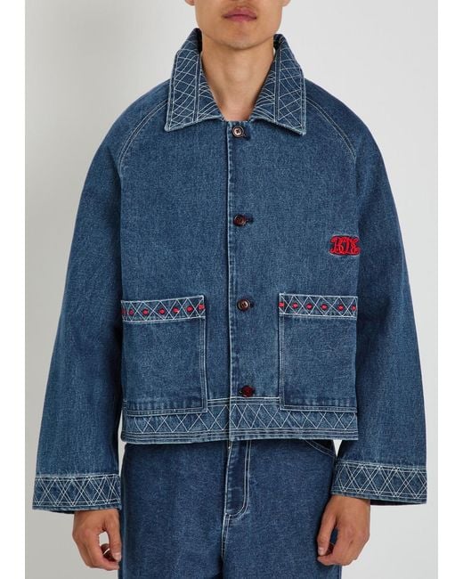 Bode Blue Embroidered Denim Jacket for men