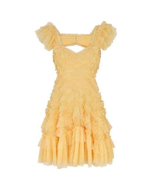 Needle & Thread Yellow Lola Ruffled Tulle Mini Dress