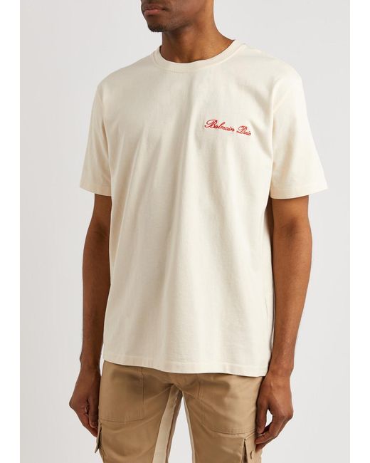 Balmain White Printed Cotton T-shirt for men