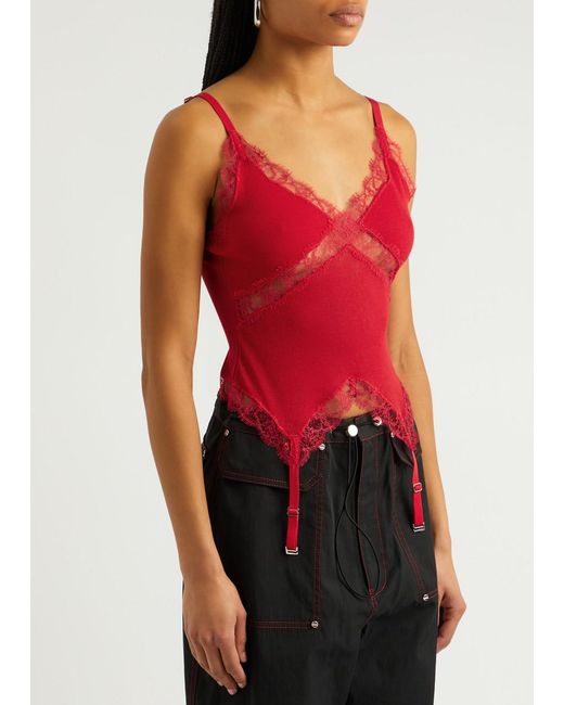 Dion Lee Red Lace-trimmed Cotton-blend Tank