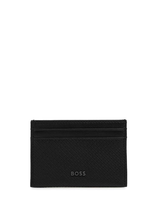 BOSS by HUGO BOSS Black Monogrammed Coated Leather Card Holder Lyst