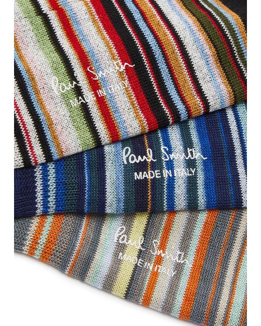 Paul Smith Blue Striped Cotton-blend Trainer Socks for men