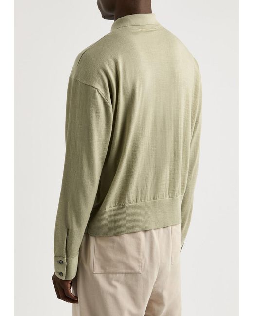 AMI Green Logo-Embroidered Wool Cardigan for men