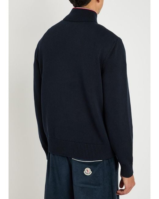Moncler Blue Quilted Shell And Knit Jacket for men
