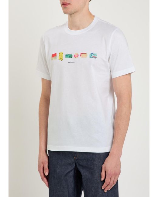 Paul Smith White A Row Printed Cotton T-Shirt for men
