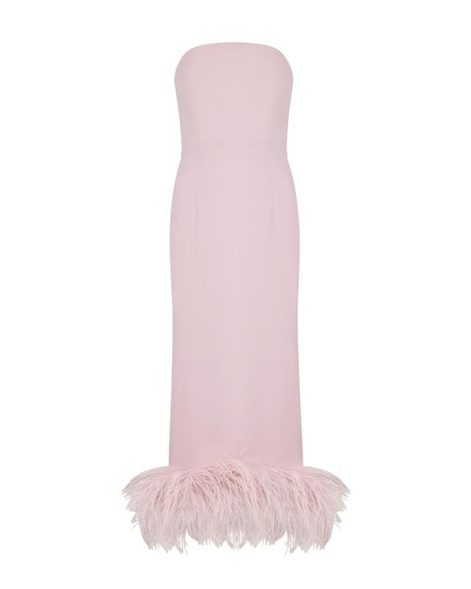 16Arlington Minelli Pink Feather-trimmed Midi Dress