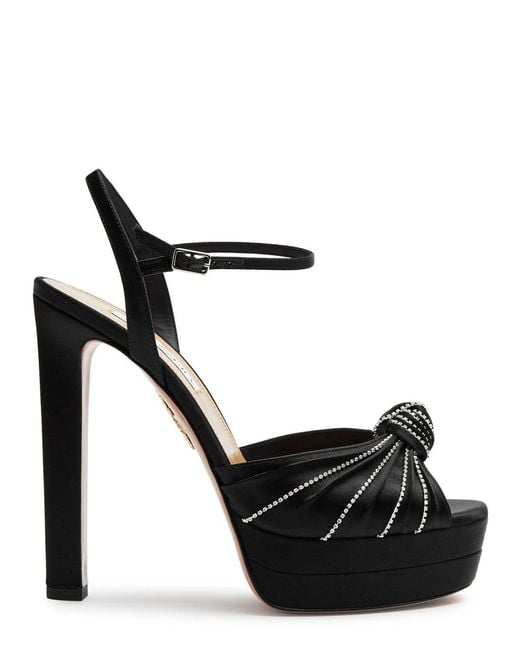 Aquazzura Black Atelier Plateau 130 Platform Velvet Sandals