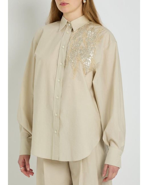 Brunello Cucinelli White Embellished Crinkled Cotton-Blend Shirt