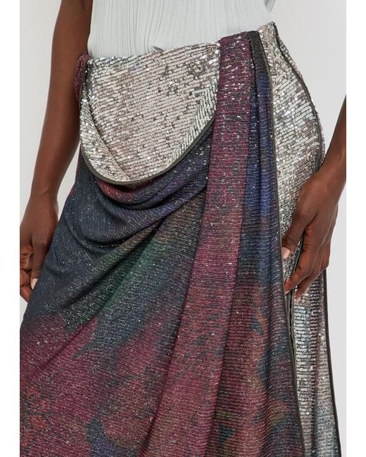 Maison Margiela Multicolor Draped Printed Sequin Midi Skirt
