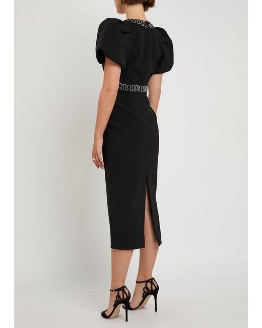 Rebecca Vallance Black Nyx Crystal-Embellished Crepe Midi Dress