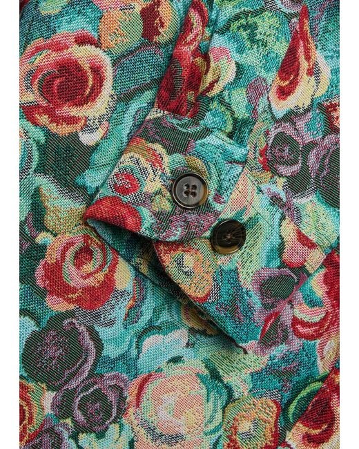 Les Deux Green Floral-Jacquard Woven Overshirt for men