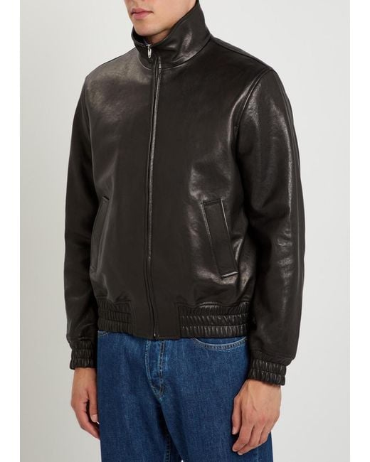 Valentino Black Funnel-Neck Leather Jacket for men