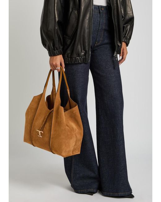 Tod's Brown T-Plaque Suede Tote