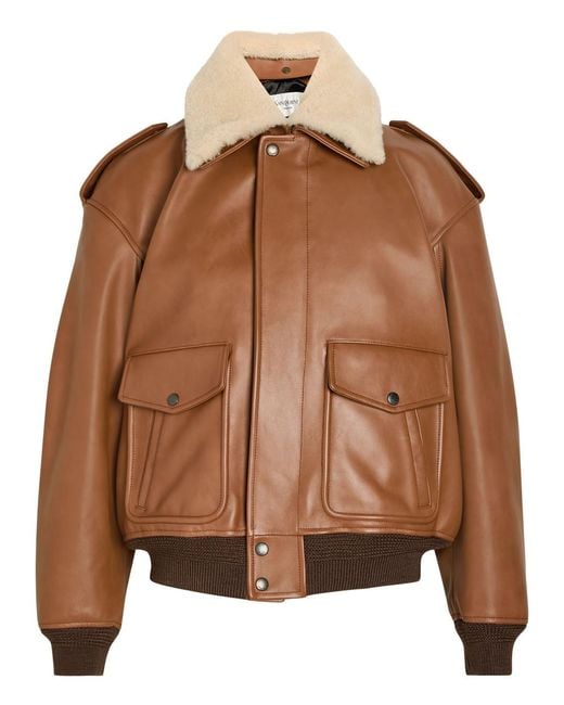 Saint Laurent Brown Detachable-Collar Shearling And Leather Jacket