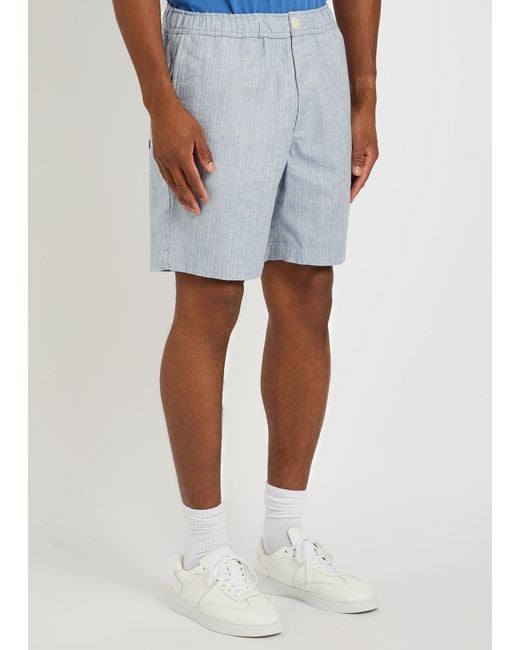 Wax London Blue Kurt Striped Cotton And Linen-Blend Shorts for men
