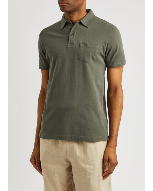 Sunspel Green Riviera Cotton-mesh Polo Shirt for men