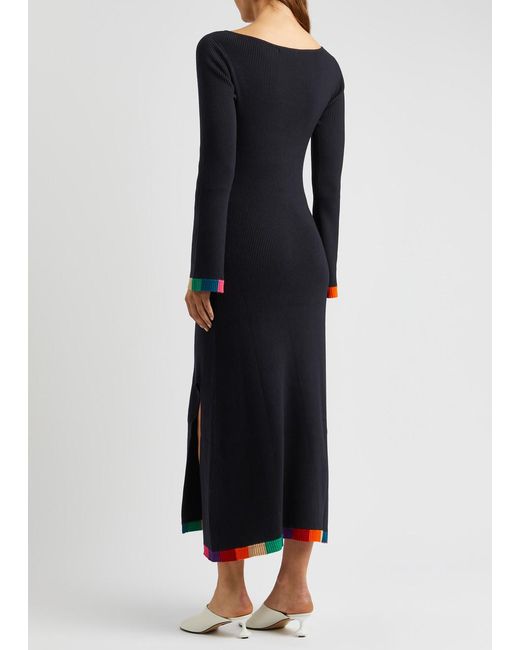 Olivia Rubin Blue Mara Cut-out Ribbed-knit Maxi Dress
