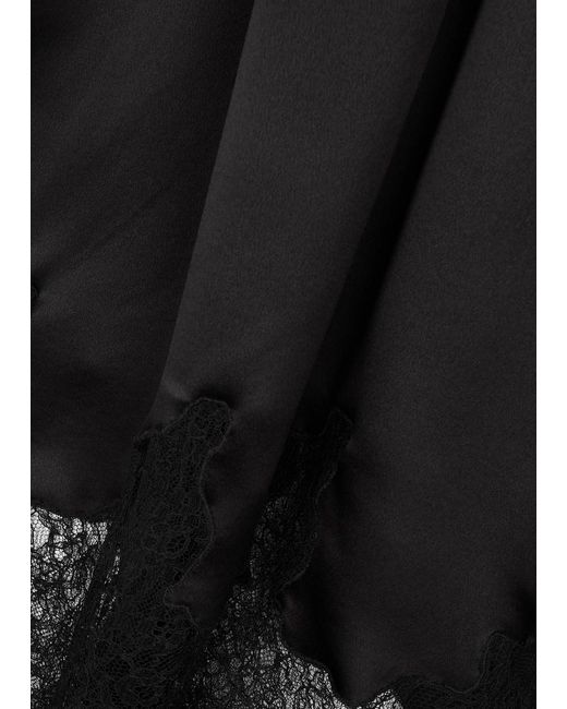 Saint Laurent Black Lace-trimmed Silk-satin Mini Dress