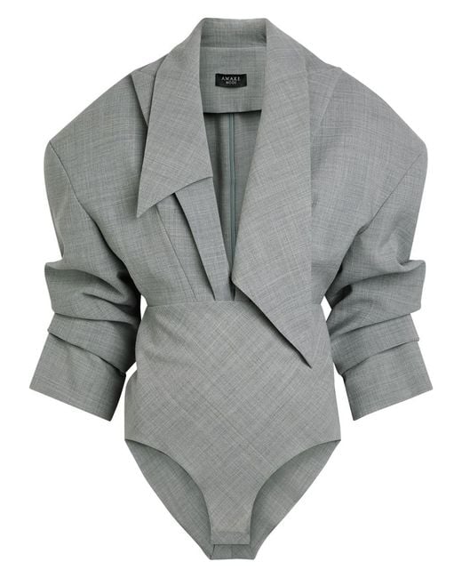 A.W.A.K.E. MODE Gray Blazer-Effect Woven Bodysuit