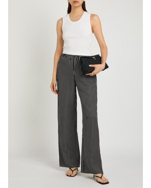 Maria McManus Gray Striped Wide-Leg Satin Trousers