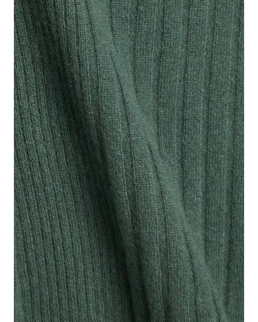 PAIGE Green Kato Puff-Sleeve Ribbed Cashmere Top