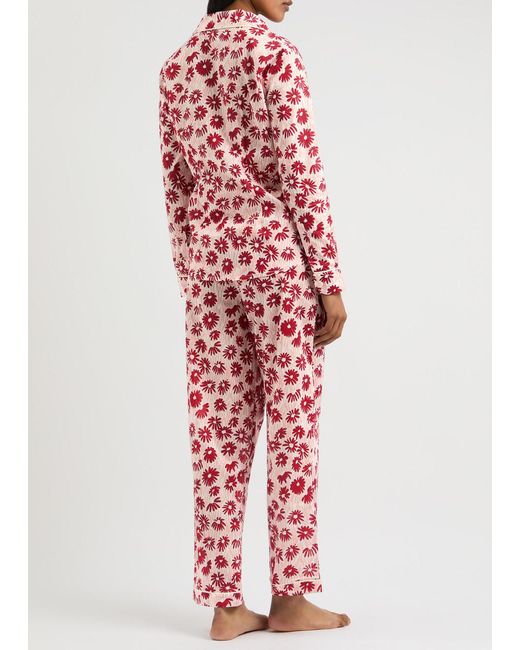 Desmond & Dempsey Red Chamomile Cotton Pyjama Set