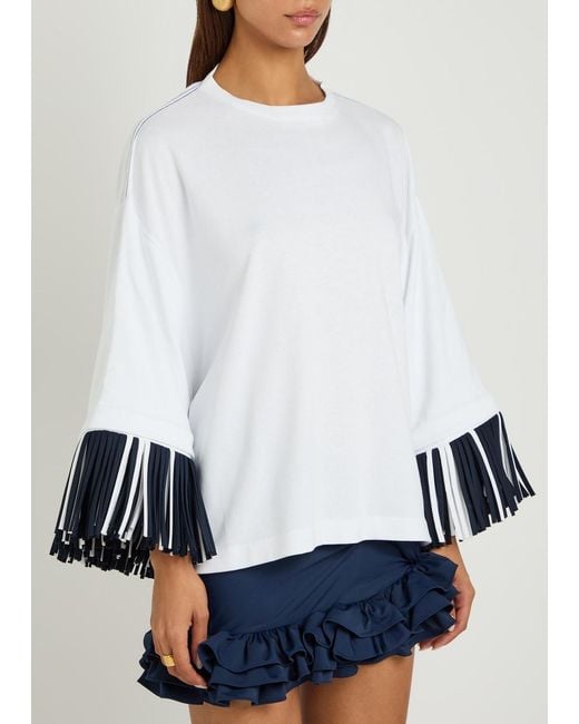 Jacquemus White Le T-Shirt Cabana Fringed Long-Sleeve Cotton T-Shirt