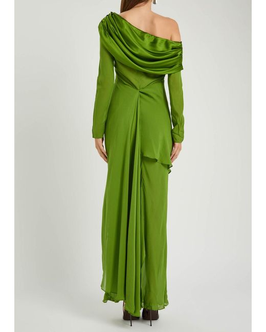 Christopher Esber Green Draped Silk-Chiffon Gown