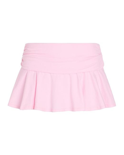 Skims Pink Foldover Stretch-Cotton Mini Skort