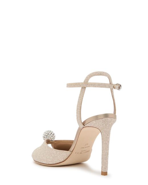 Jimmy Choo Natural Sacora 85 Glitter Metallic Leather Sandals