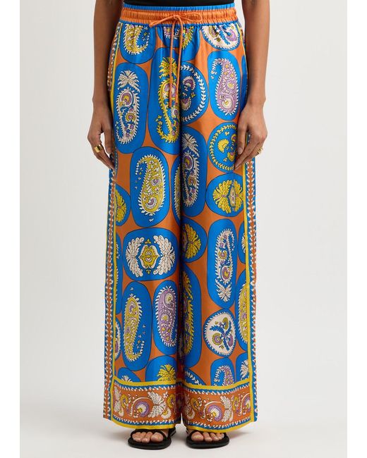 ALÉMAIS Blue Luis Printed Silk-Twill Trousers